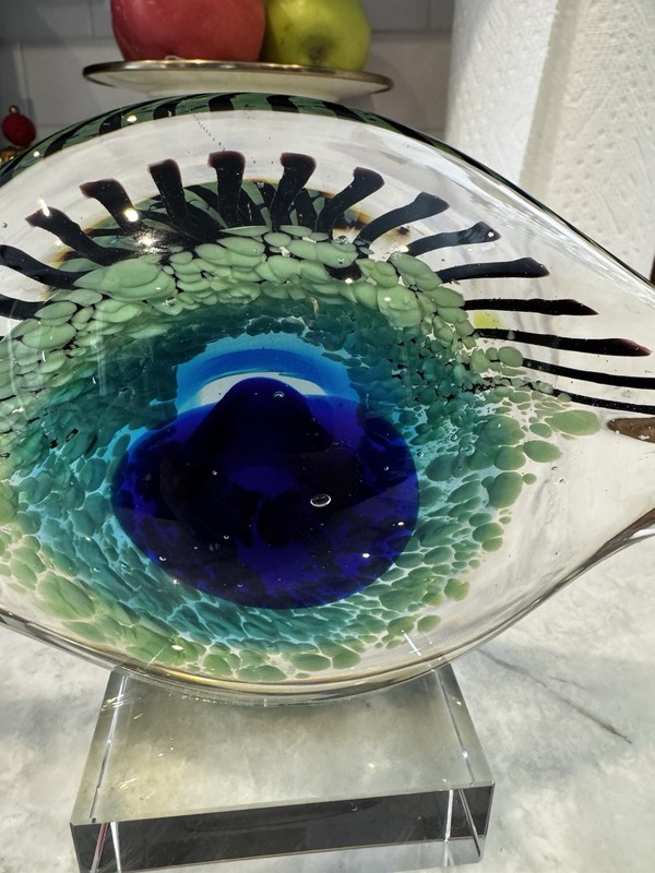 RARE Tabletop Evil Eye Glass Decoration Desk Coffee Table Kitchen Counter Green gallery