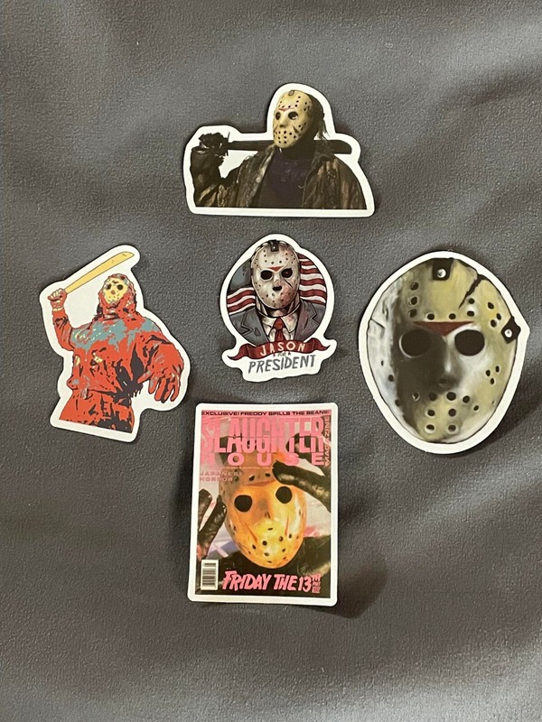 Lot (5) JASON VOORHEES 1 1/2″ to 2 1/2″ Stickers FRIDAY the 13TH FAST! Halloween