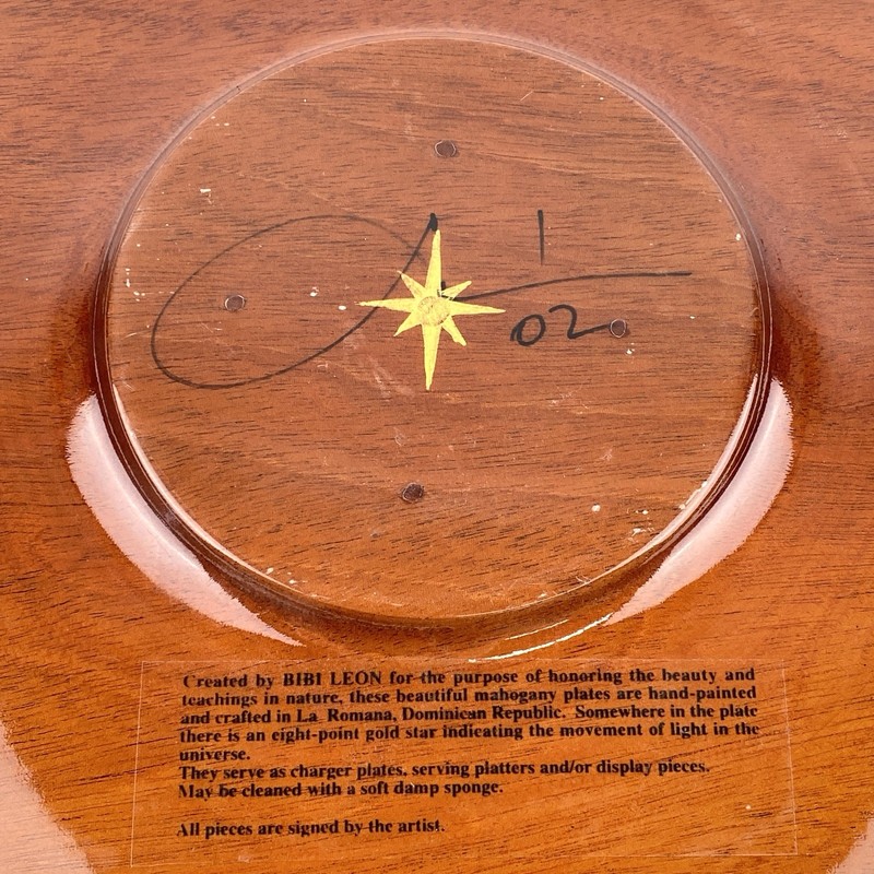 Signed Bibi Leon Hand Crafted Painted Mahogany Wood 14" Charger Plate or Tray gallery