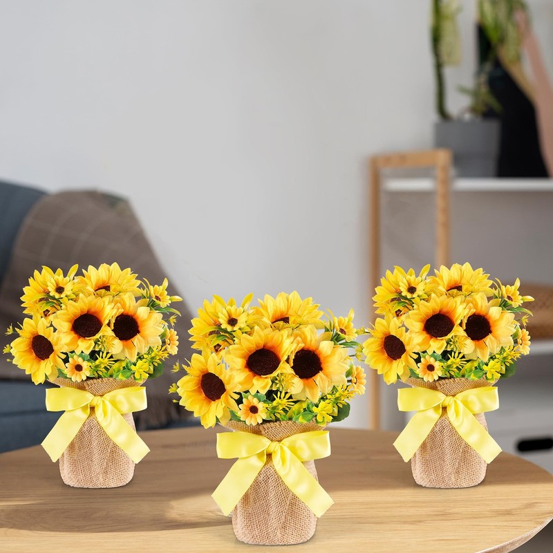 3 Pack Artificial Potted Sunflower Flowers Plastic Faux Sunflower in Small Bu... gallery