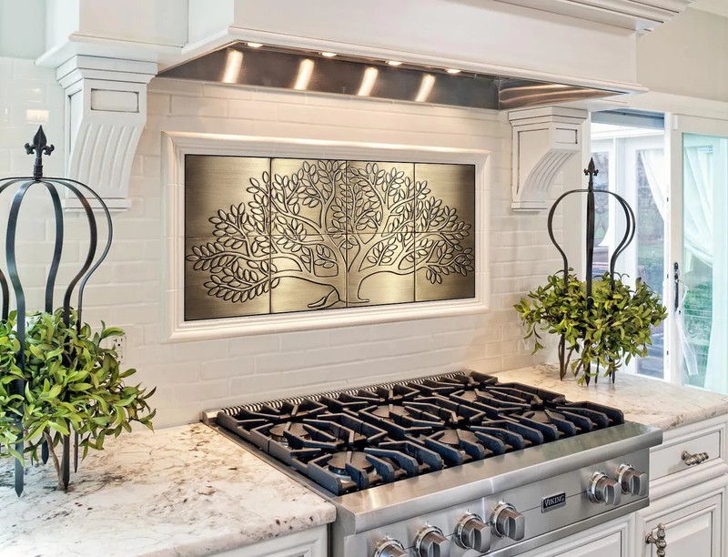 Tree of life – 8 Handmade Brass Tiles. Material – 100% Brass Covered with Patina