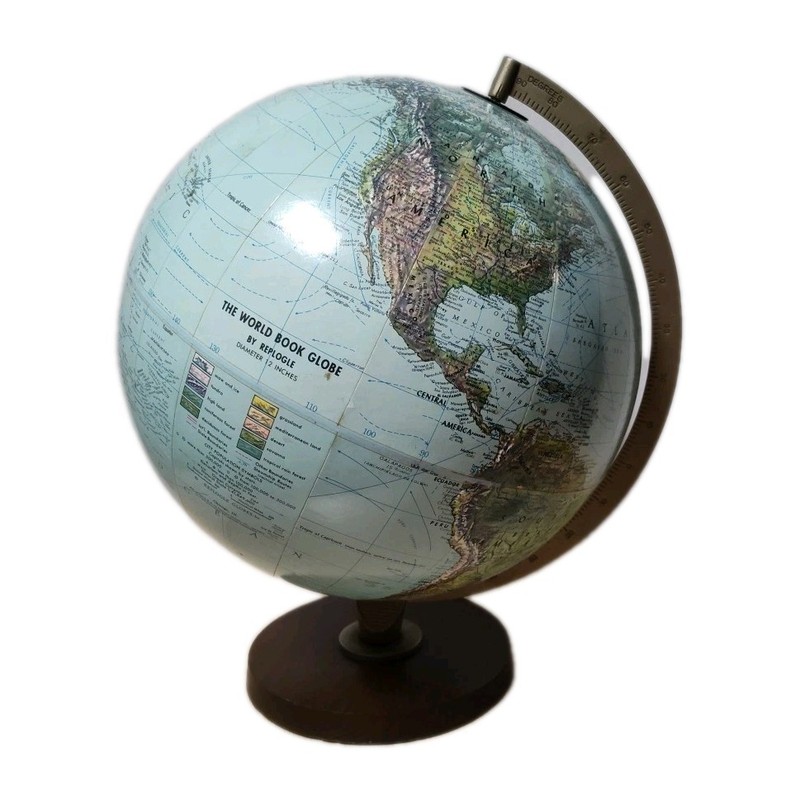 Vintage Replogle 12” Diameter Textured Topography The World Book Globe