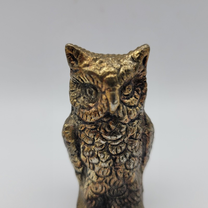 Vintage Solid Brass Owl Figurine Small Desk Ornament 2 Inch