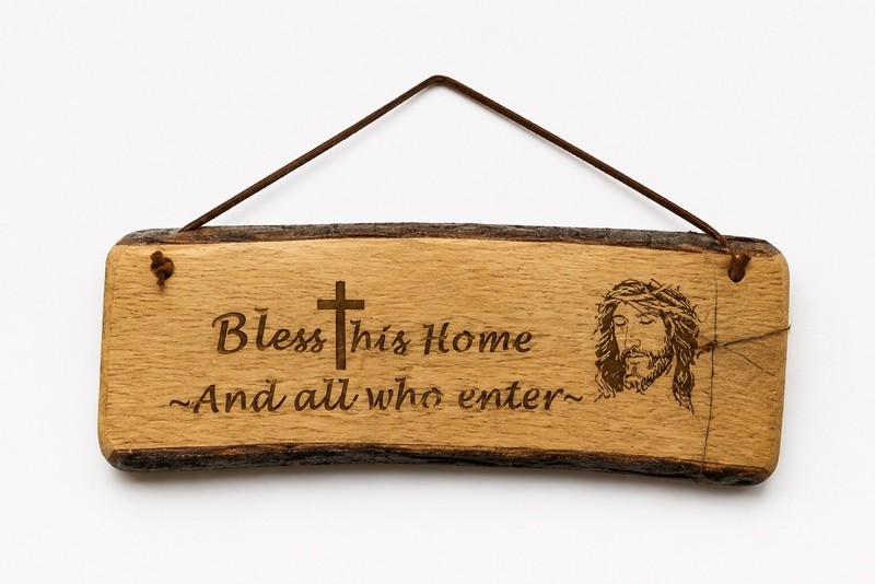 Handmade Oak Live Edge Wood Sign Bless This Home And All Who Enter Jesus Plaque