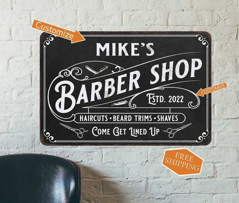 Personalized Barber Shop Sign Haircut Beard Trim Shave Store Decor 108120115001