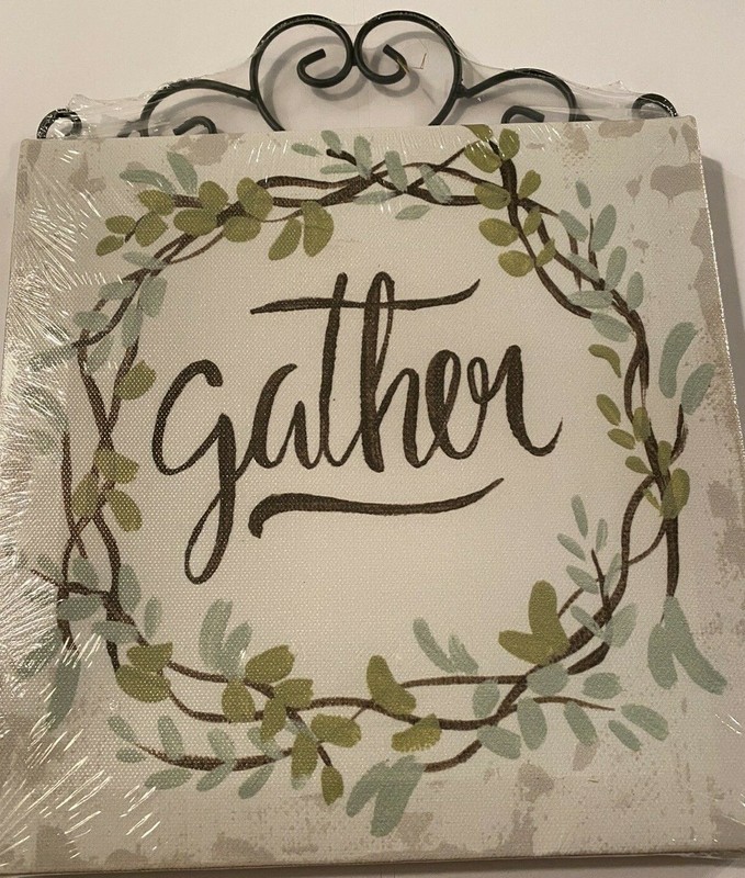 Farmhouse Gather canvas sign 8 x 8 inches new metal top