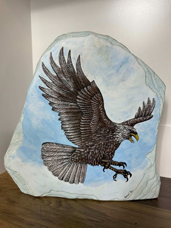 Hand Painted Bald Eagle Sculpture 3D Relief Americana Rustic Shelf Decor Signed