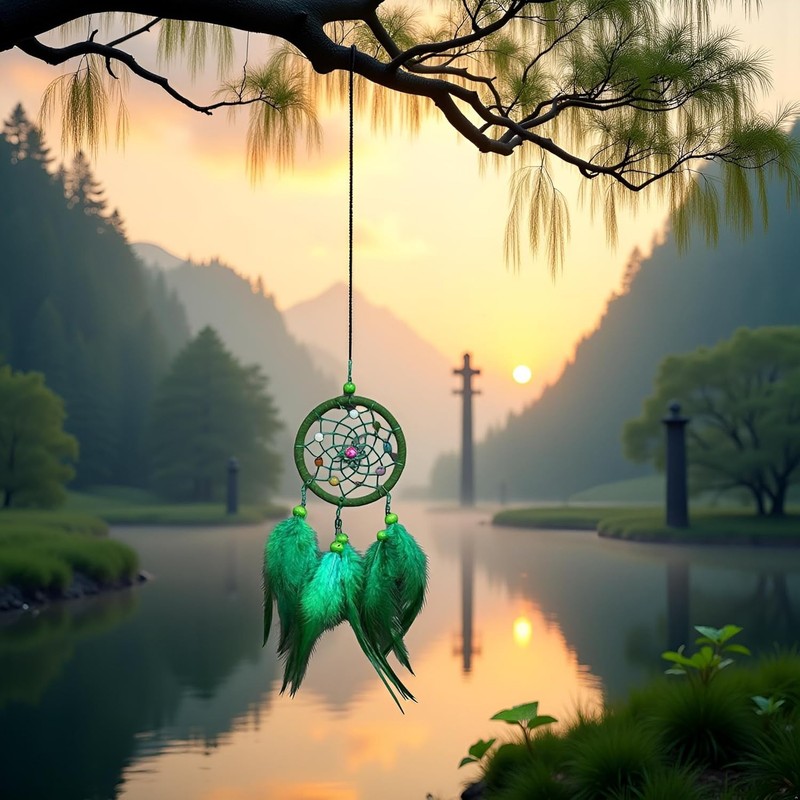 Green Small Dream Catcher with Feathers Wall Hanging Ornament Indian Style gallery