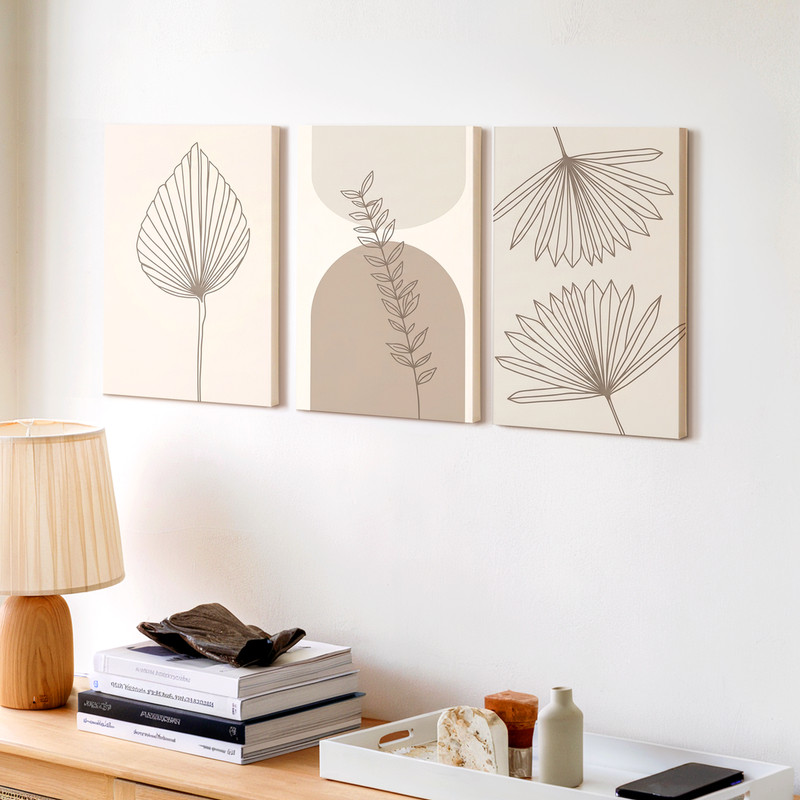 3 Pieces Minimalist Botanical Neutral Large Wall Art Set for Living Set Of 3 gallery
