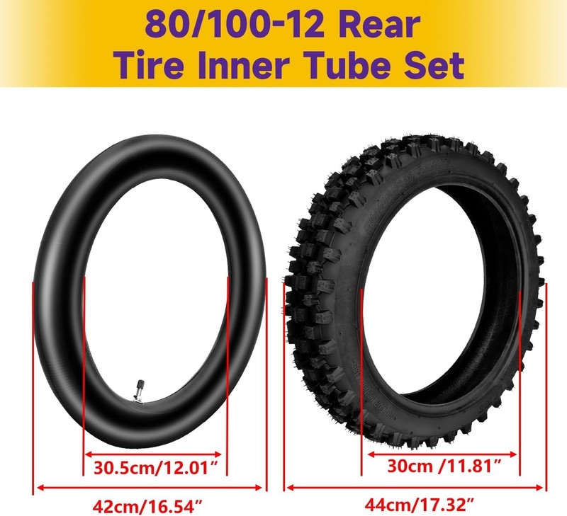 Dirt Bike Rear Tire and Inner Tube 3.00-12 80/100-12 90cc-125cc XR70 CRF70 gallery