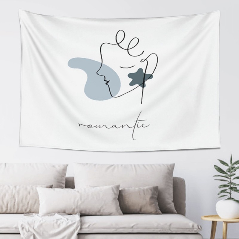 Abstract Romantic Face Line Art Tapestry – Minimalist Neutral Decor for Bedroom