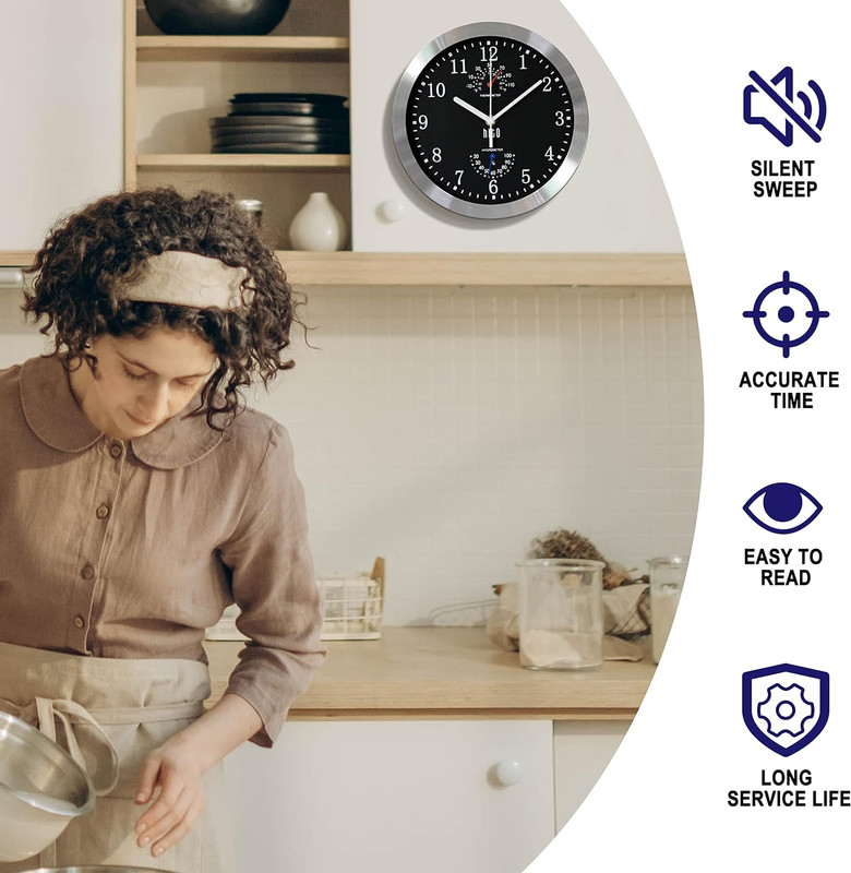 Silent Non Ticking Wall Clock10 Inch Sweep Movement Glass Cover Silver Aluminum gallery