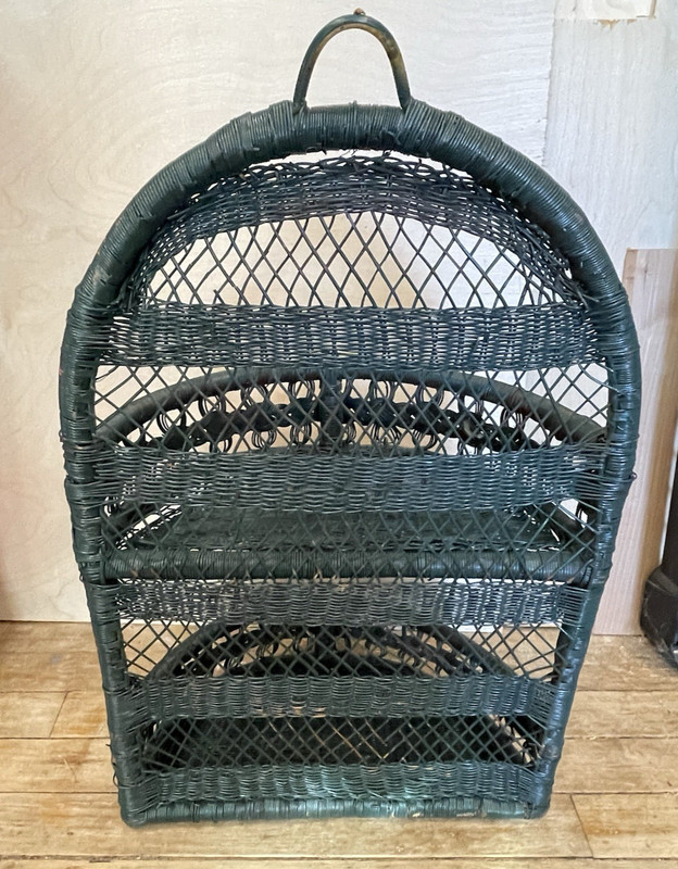 Vintage 21 inch Forest Green 2-Tier Shelf Hanging Half Round Rattan Wicker gallery
