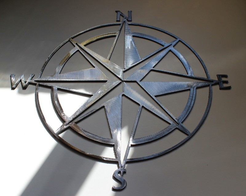 Nautical Compass Rose – Metal Wall Art – Silver 36″ x 36″