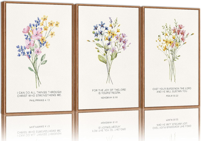 Floral Bible Verse Canvas Art Set for Home & Church Decor – 3 Pieces 16″x24