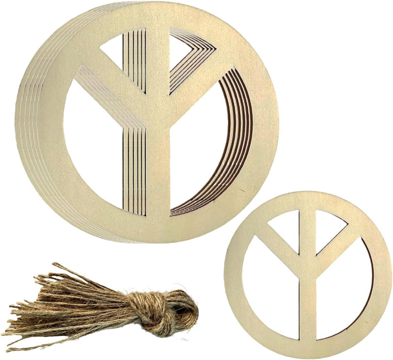 30PCS Wood Peace Sign Unfinished Wood Pease Sign Cutouts Wooden Peace Sign Hangi