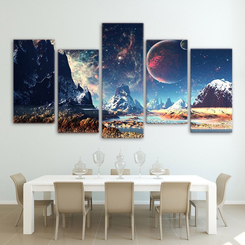 Multi Panel Print Space Mountain Canvas 5 Piece Wall Art Star Moon Earth Galaxy