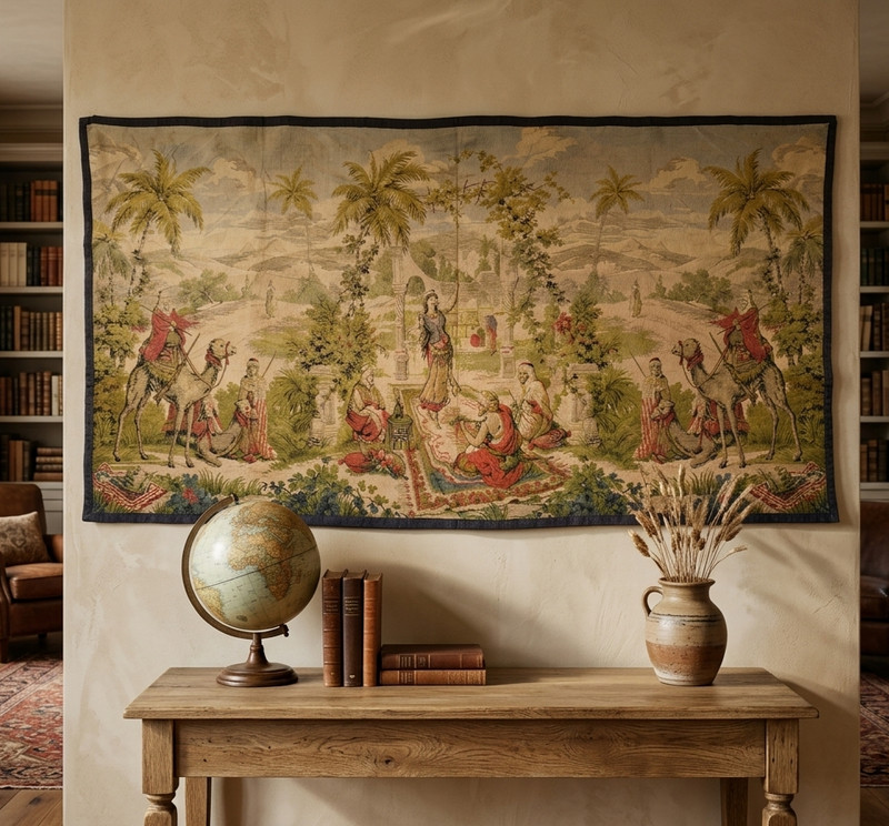3×6 Ft Vintage French Tapestry Wall Hanging Arabic Dancing Scene Pictorial Wall