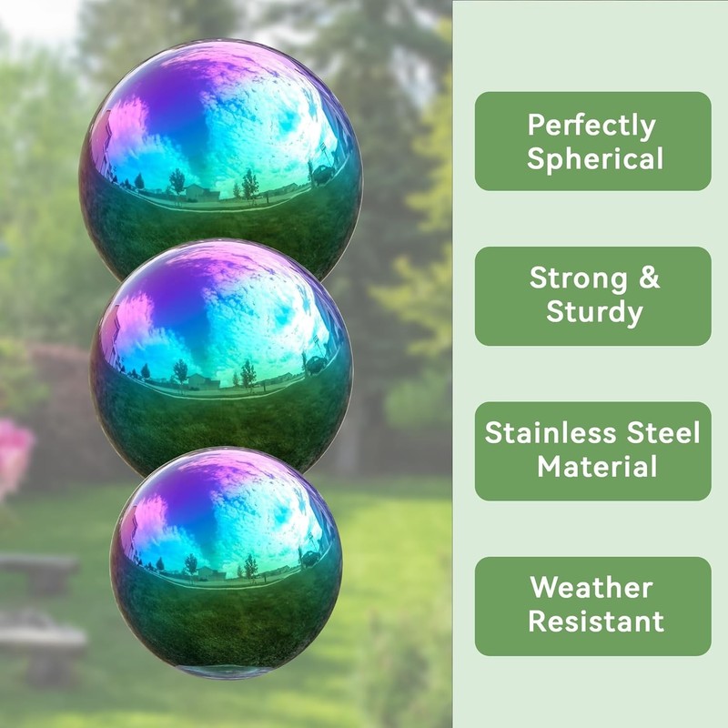 10-Inch Rainbow Gazing Globe Mirror Ball in Stainless Steel for Elegant Gardens gallery