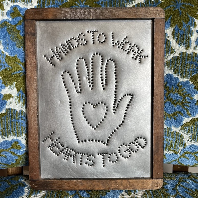 Punched Tin HANDS To WORK; HEARTS To GOD Folk Art Rustic Decor Country Farmhouse