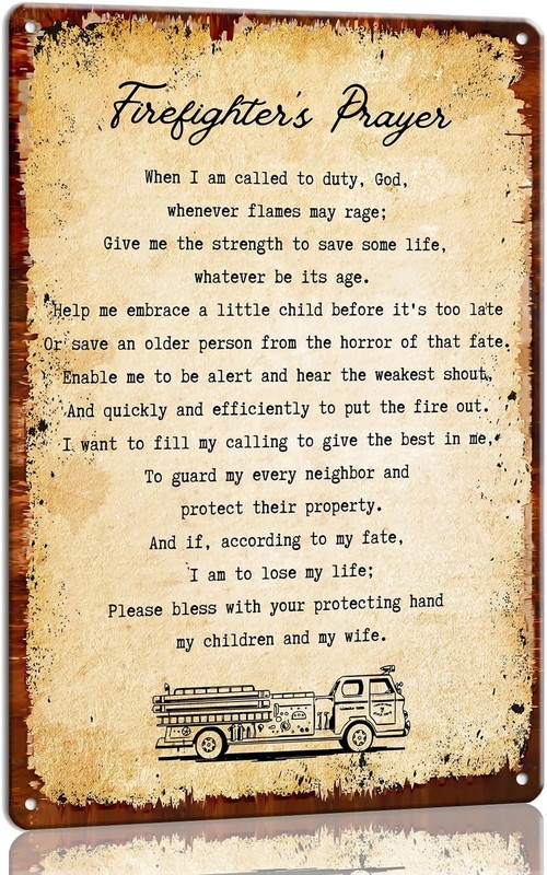 Panfegze A Firefighter’s Prayer Wall Art Tin Metal Signs Inspirational Quote