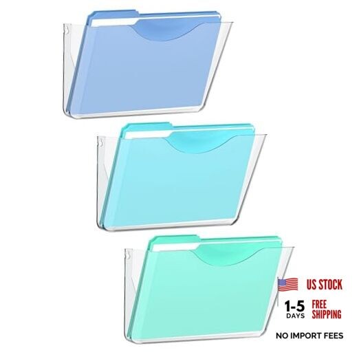 Clear Acrylic Wall File Organizer, One-Piece Wall Mount File Holder for 3 Pack