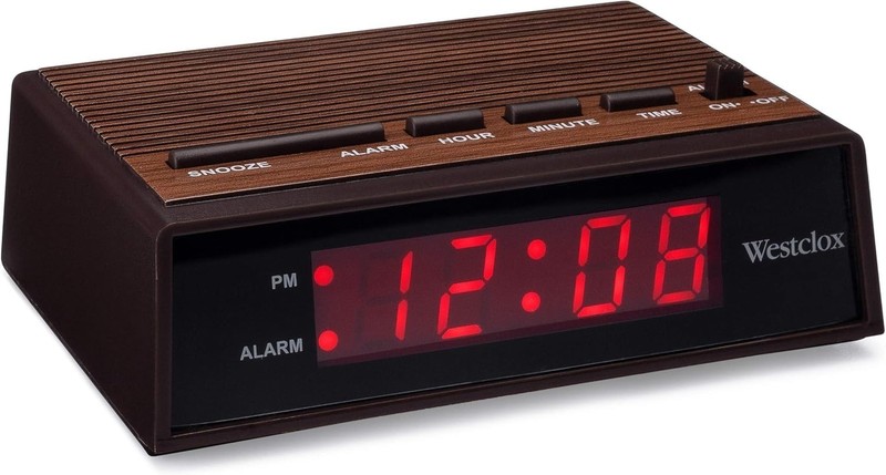 Westclox 22690 Retro Wood Grain LED Alarm Clock 0.6-Inch