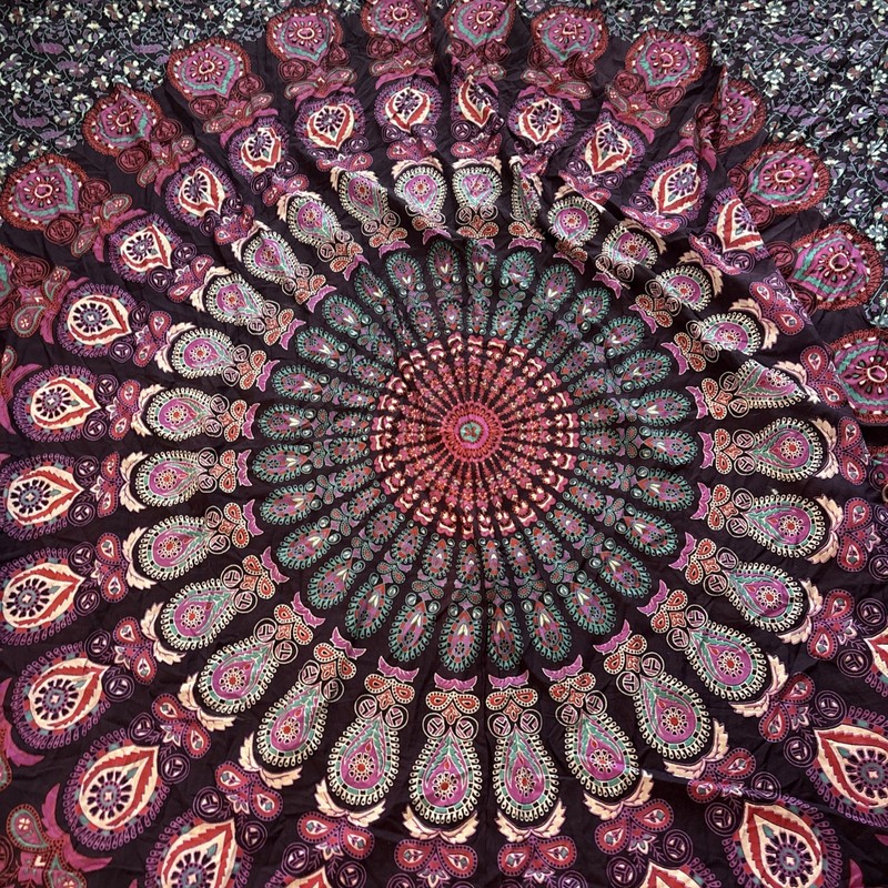 Mandala Wall Tapestry Bed Cover Bohemian Red & Purple Cotton Hippie Fabric India