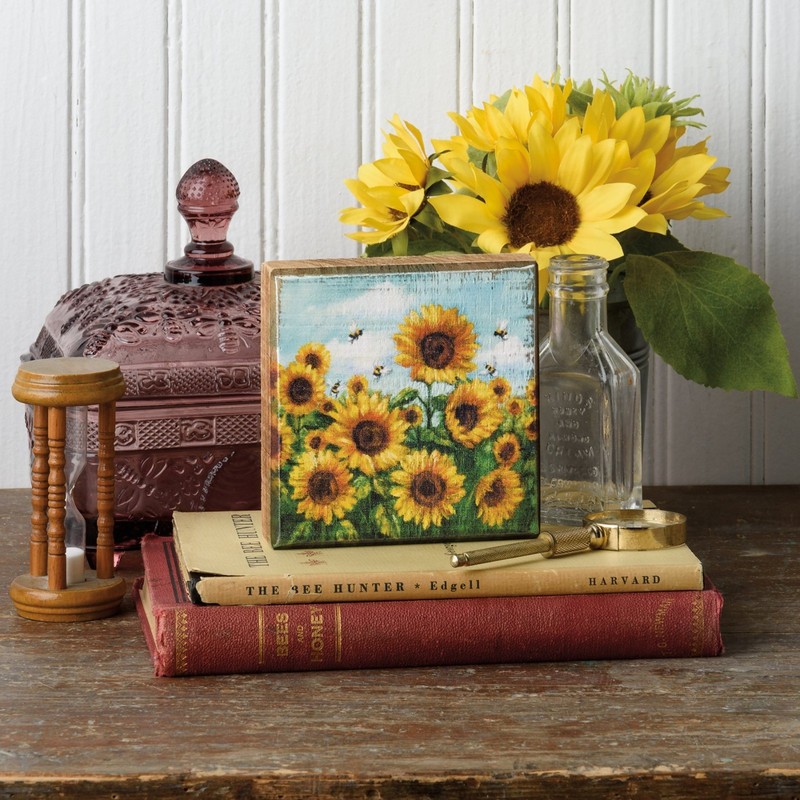 Primitives by Kathy Sunflowers Block Sign Home Decor Tier Tray Spring Summer gallery
