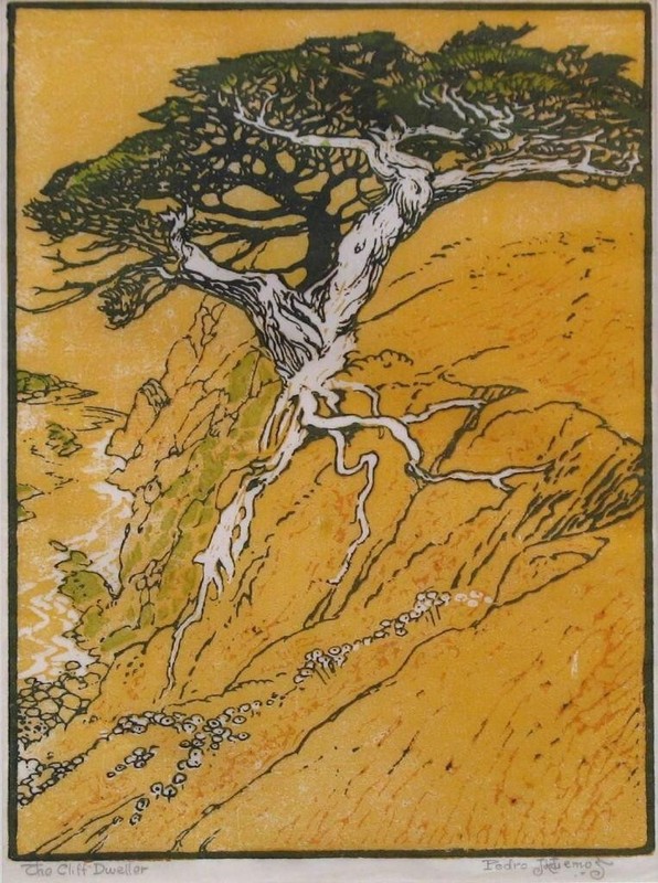 The Cliff Dweller Pedro Lemos 1911 Woodcut Print California Arts & Crafts Tree