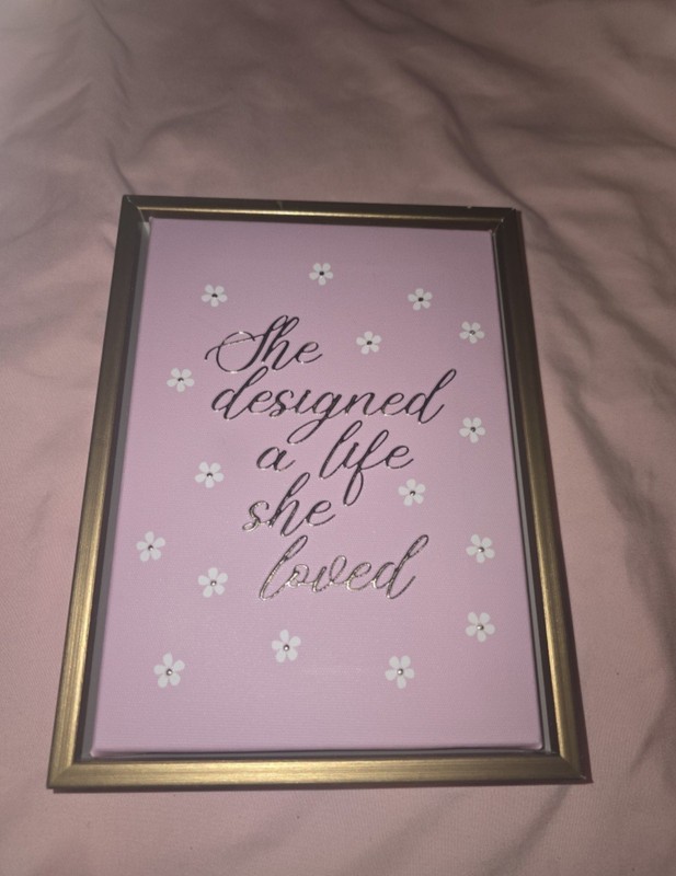 Framed Inspirational Quote Plaque Pink White Flowers Decorative Wood Canvas Han…