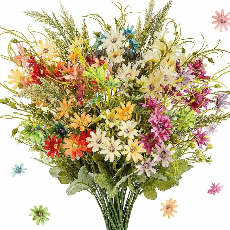 Faux Daisy Plant 6-Bundle Multicolor Silk Flowers for Home Garden Decor