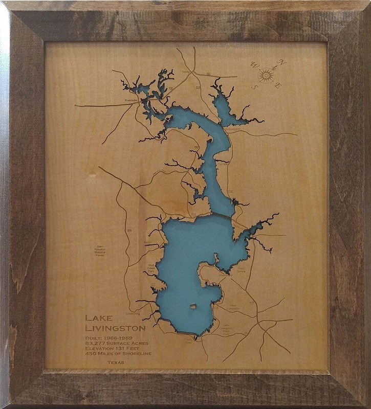 Lake Livingston, TX – Laser Cut Wood Map | Wall Art | Made to Order