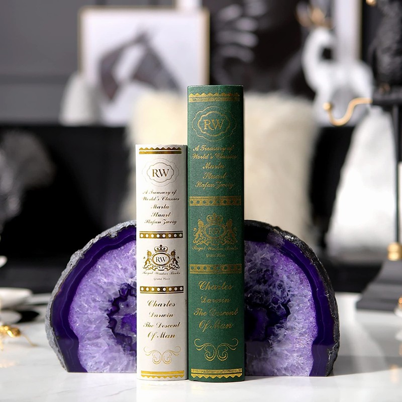 Amoystone Purple Agate Bookends Minimalist Book Holder For Heavy Books Book gallery