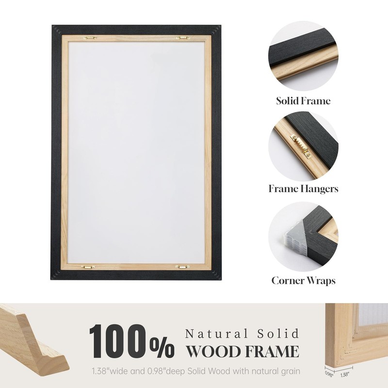 Large Framed Neutral Abstract Wall Art for Living Room, 3 Piece Black Beige C... gallery