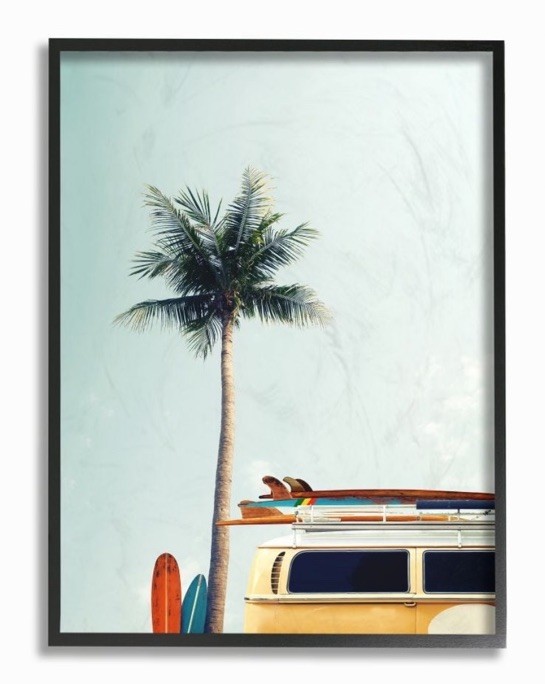 Stupell Industries Surf Bus Yellow With Palm Tree Photography Framed Giclee Art
