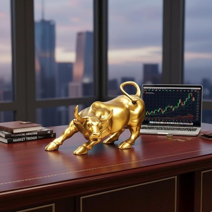 Wall Street Golden Bull Statue – 3.3″ Resin Charging Bull Desktop Decor (317g)