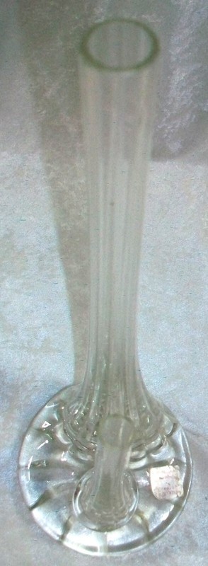 Vintage Mid Century MCM Clear Crystal Glass Double Long Stem Rose Bud Vase Italy gallery