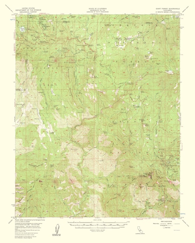 Topographical Map – Giant Forest California Quad – USGS 1961 – Vintage Wall Art