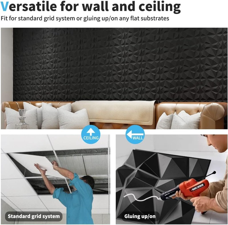 10PCS 3D Wall Panels Diamond Design Textured Accent PVC Wall Background Decor gallery