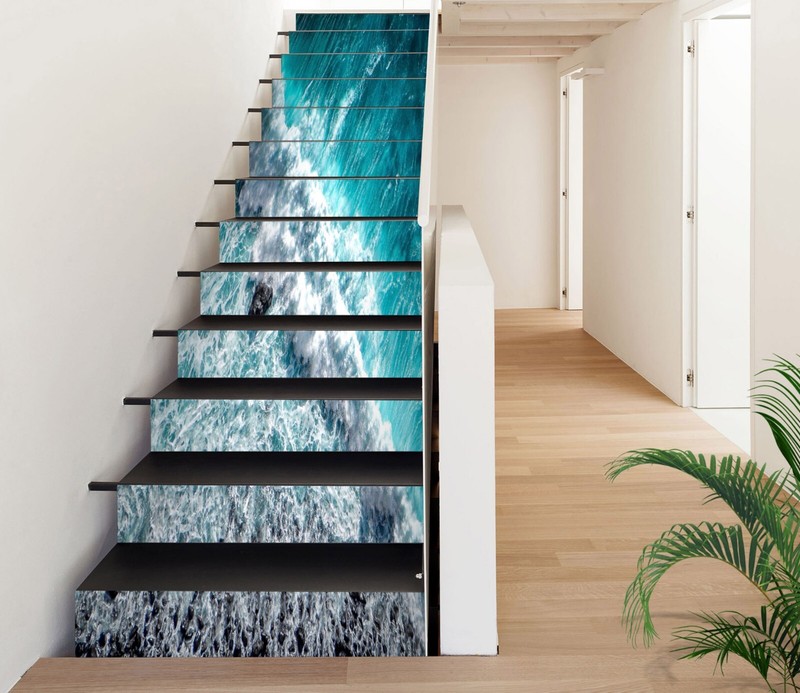3D Sea Waves ZHU1147 Stairs Risers Decoration Photo Mural Vinyl Wallpaper Amy