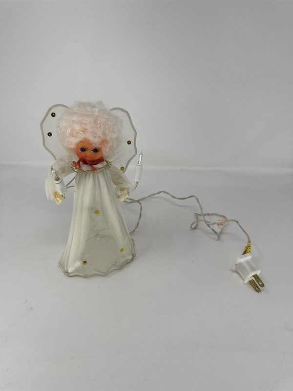 Vintage MCM Angel Christmas Tree Topper Hard Plastic Gold Gown Winged Decor