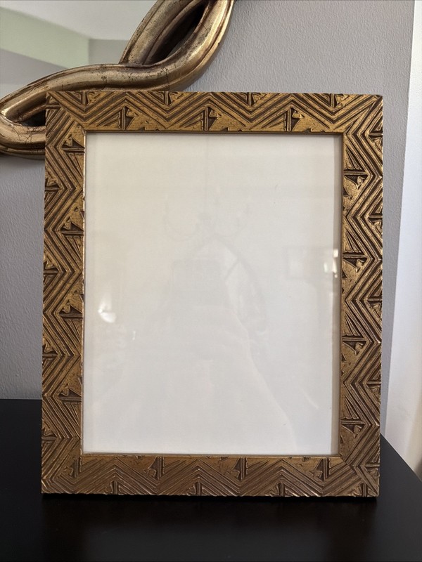 Elegant Brutalist Geometric Carved Wood Photo Frame 10x12 in Gold For 8x10