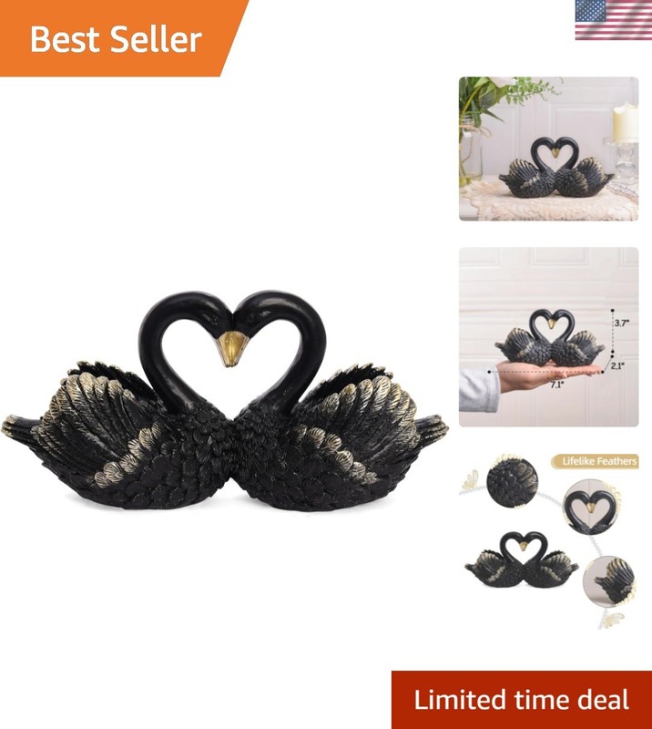 Small Swan Figurines Home Decor,Mini Black Decor Animal Statues,3.7 inch Resi…