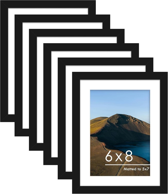 6×8 Picture Frame Set of 6, Display Pictures 5 x 7 with Mat or 6 x 8