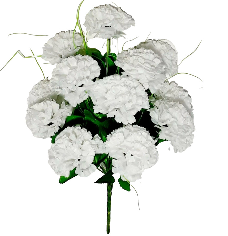White Carnation 17″ Bush 12-Bloom Silk Fake Flower Holiday Home In/Outdoor Decor