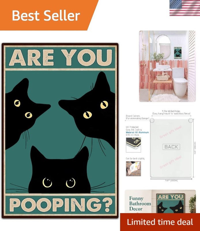 Funny Black Cat Wall Art - Vintage 'Are You Pooping?' Poster for Home Decor