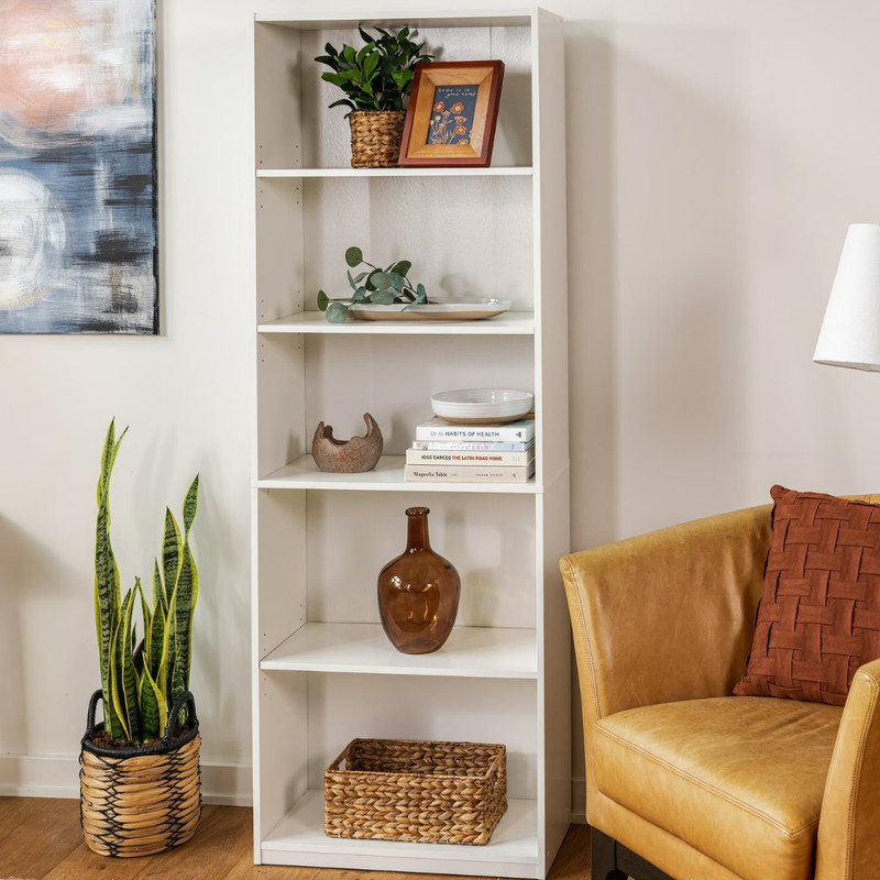 71" Tall Adjustable 5-Shelf Wood Bookcase Storage Shelving Book Wide Bookshelf gallery