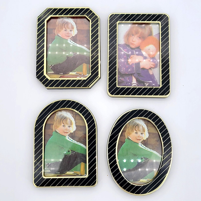 Set of 4 VTG 90s Mini Metal, Plastic, Glass Photo Frames Gold Black 3.5″ x 2.5”