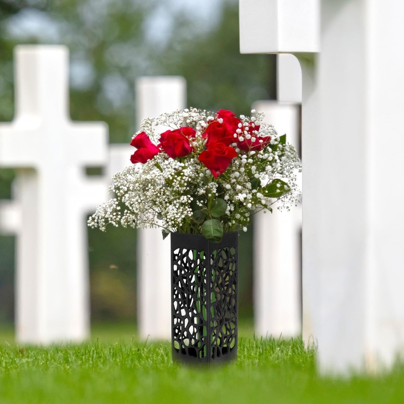 2 PCS Cemetery Vases Spikes Plastic Flower Holder Grave Marker Decor Black gallery